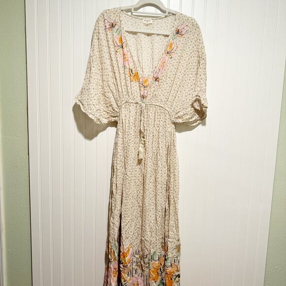 World Market Kaftan Maxi Dress Boho Cream Floral Size Large XLarge - Picture 1 of 6